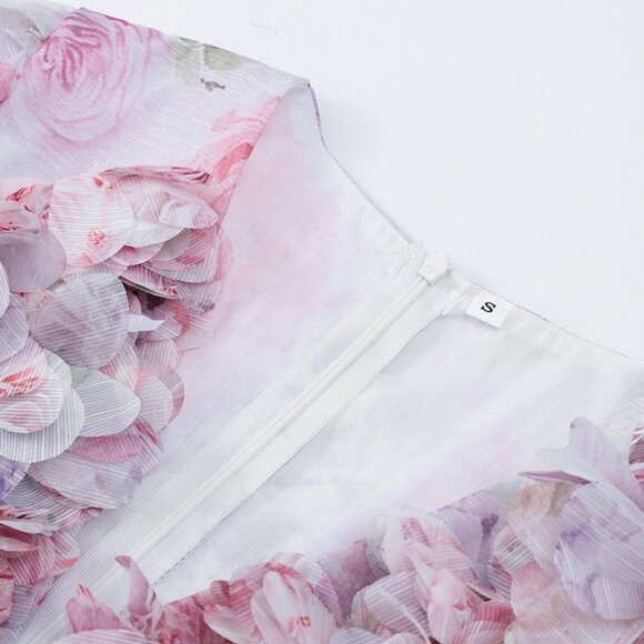 Floral Print Ruffled Mini Dress with Deep V-Neck | Formal Dress w/ 3/4 Sleeves - Picture 9 of 11